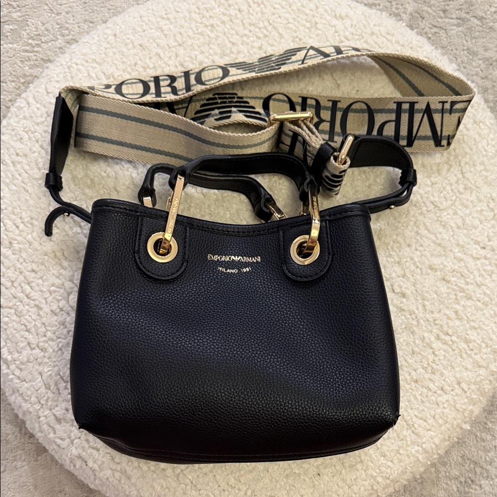 Emporio Armani Black and Gold Shoulder Bag